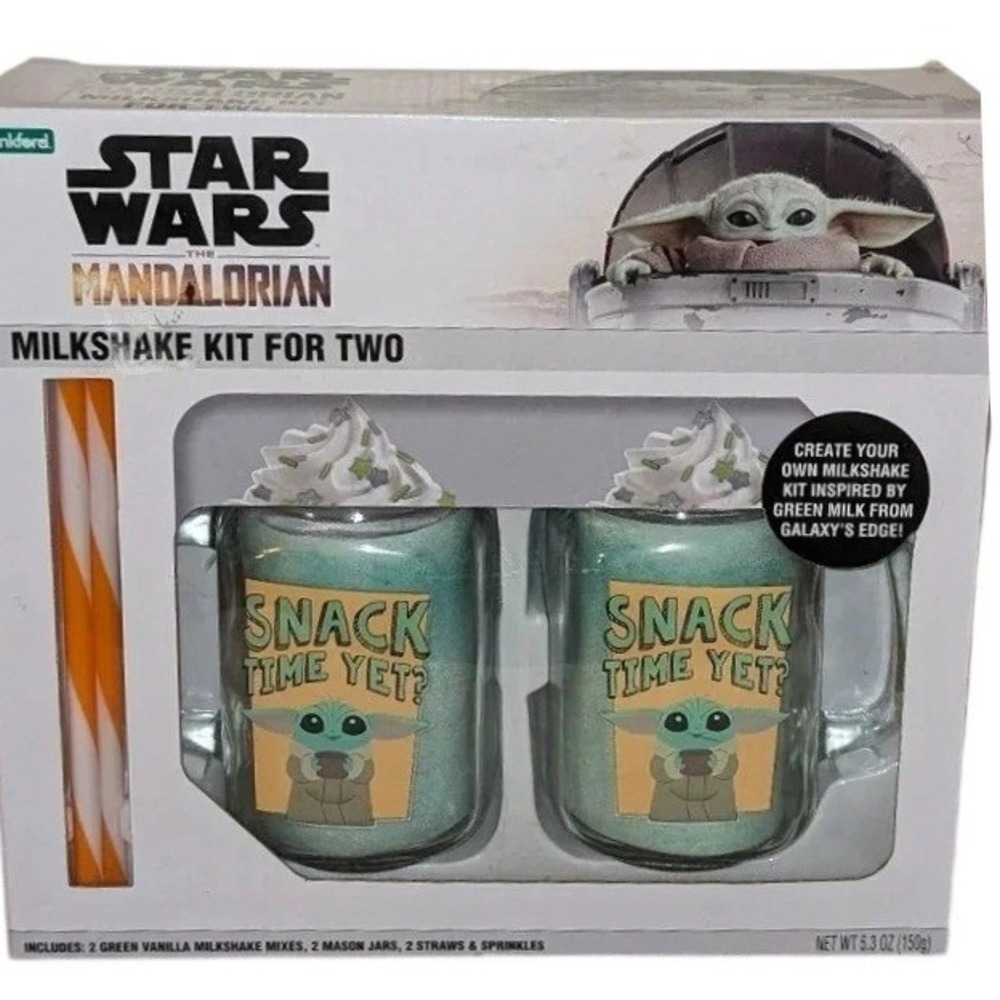Star Wars The Mandalorian Milkshake Kit‎ For Two Grogu Baby Yoda Mason Jars New